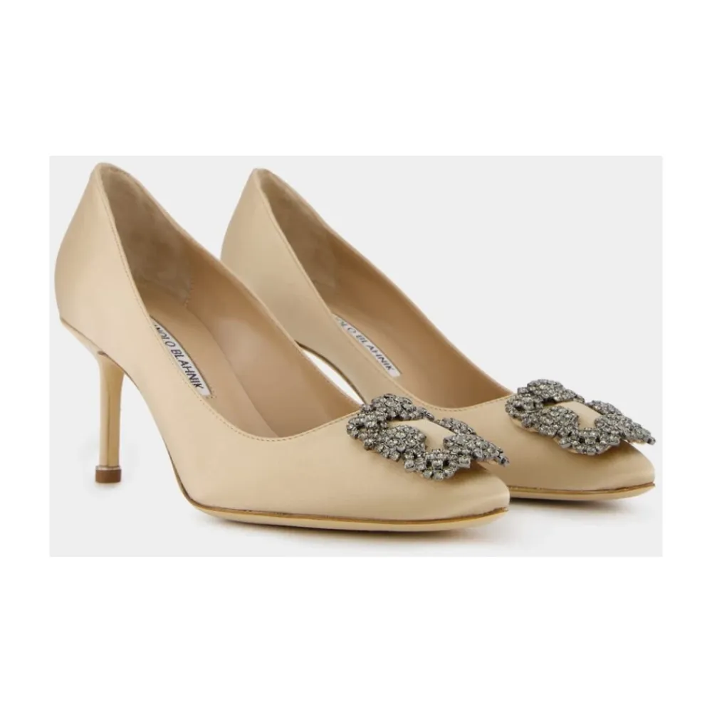 Pumps|Stiletter<Manolo Blahnik Hangisi 70mm Juvelspænde Pumps Beige