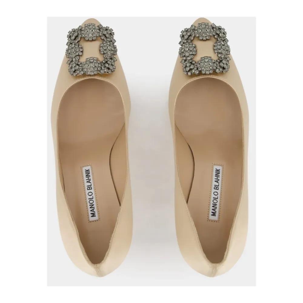 Pumps|Stiletter<Manolo Blahnik Hangisi 70mm Juvelspænde Pumps Beige