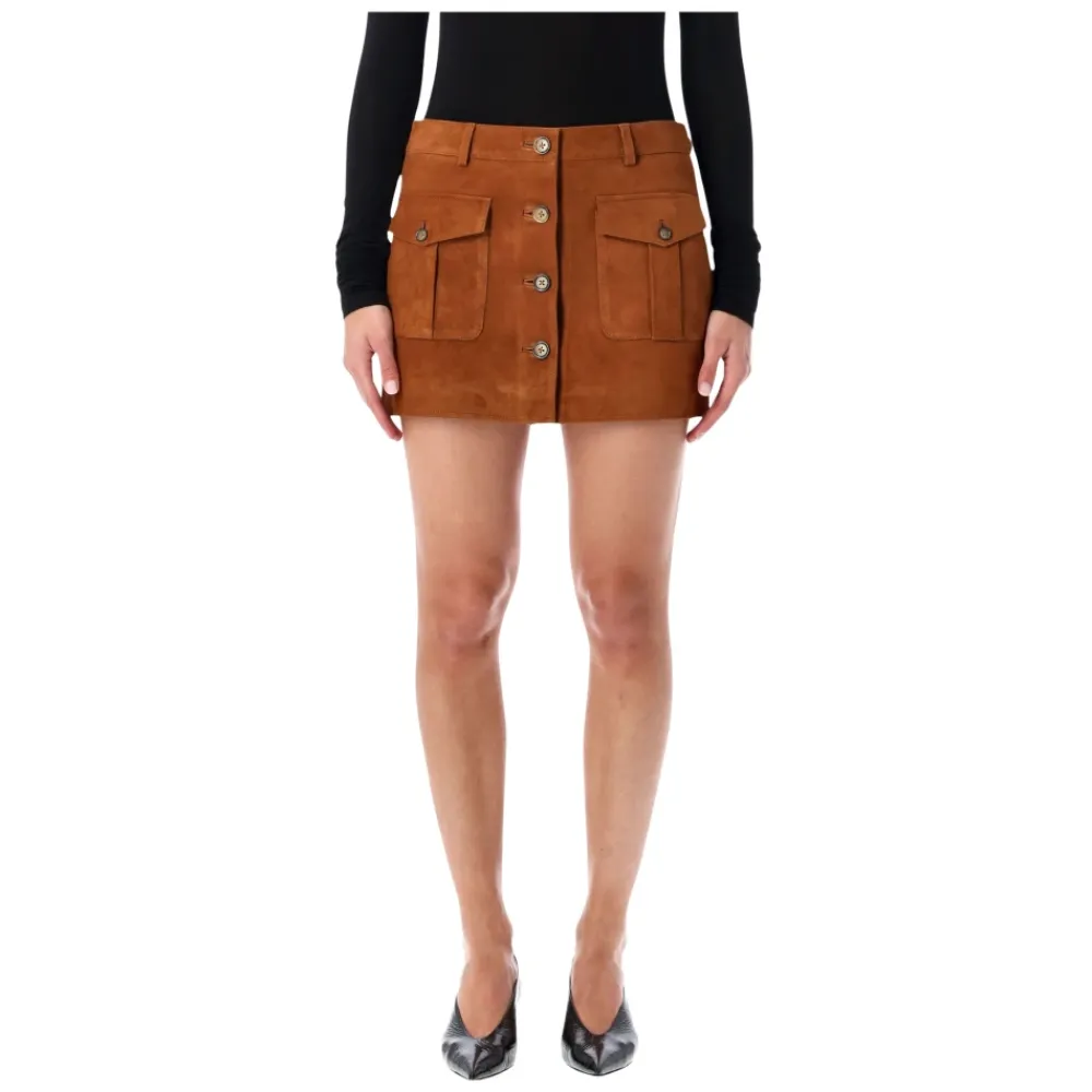 Nederdele<The Garment Hasselnød Ruskind Mini Nederdel AW25 Brun