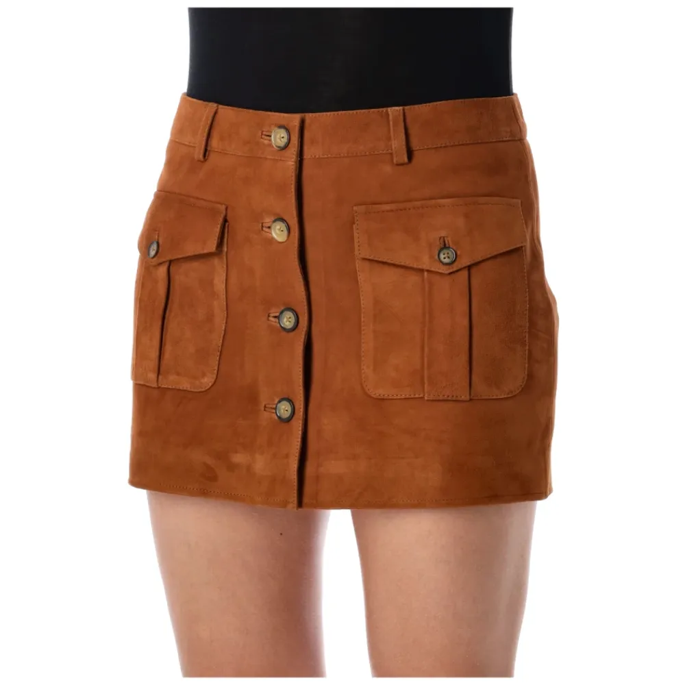 Nederdele<The Garment Hasselnød Ruskind Mini Nederdel AW25 Brun