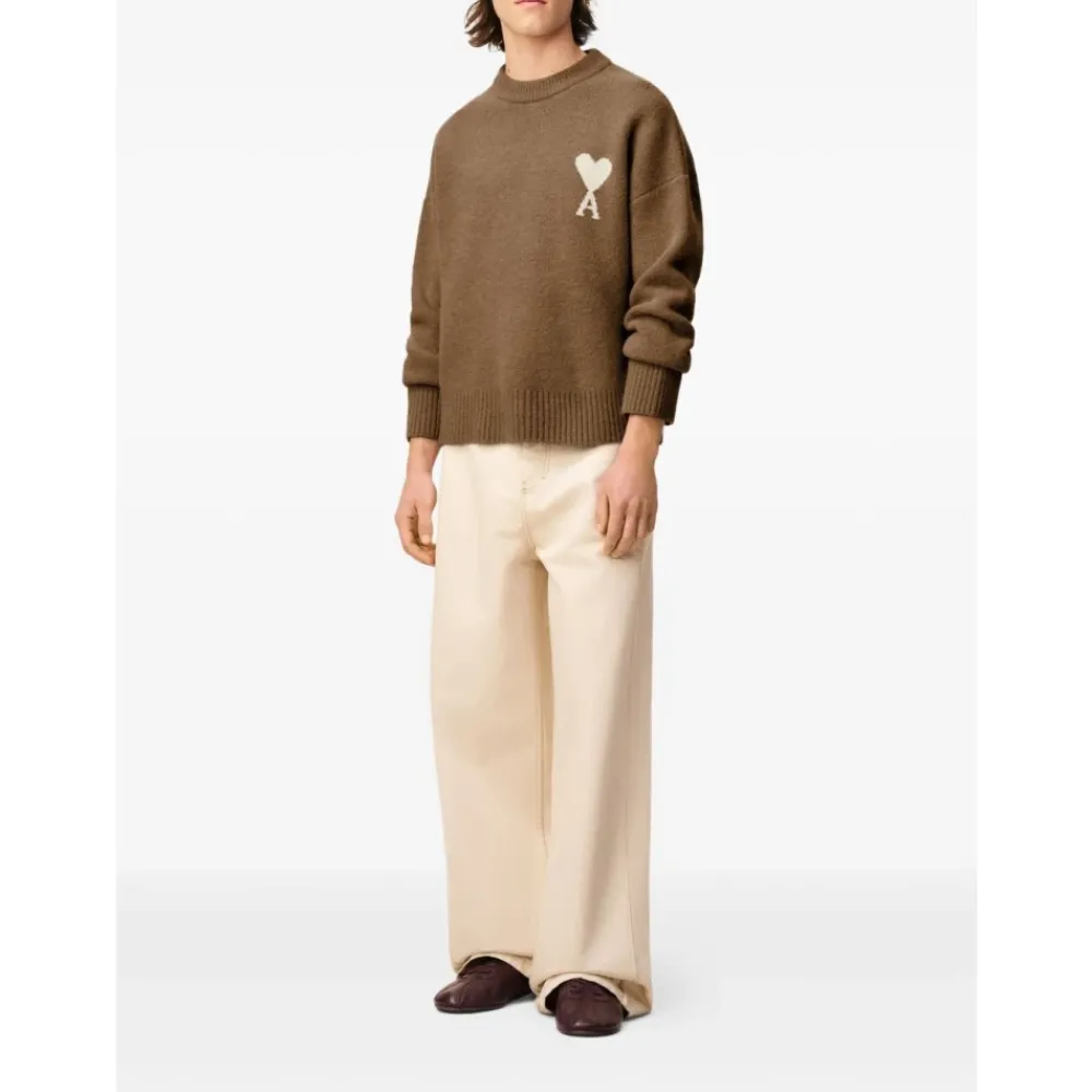 Strik<Ami Paris Hasselnød Crew Neck Sweater Brun