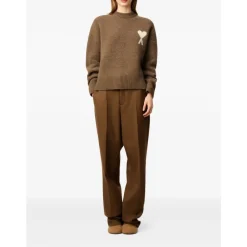 Strik<Ami Paris Hasselnød Crew Neck Sweater Brun