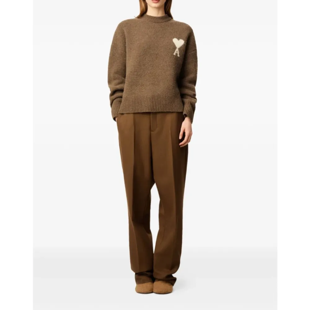 Strik<Ami Paris Hasselnød Crew Neck Sweater Brun