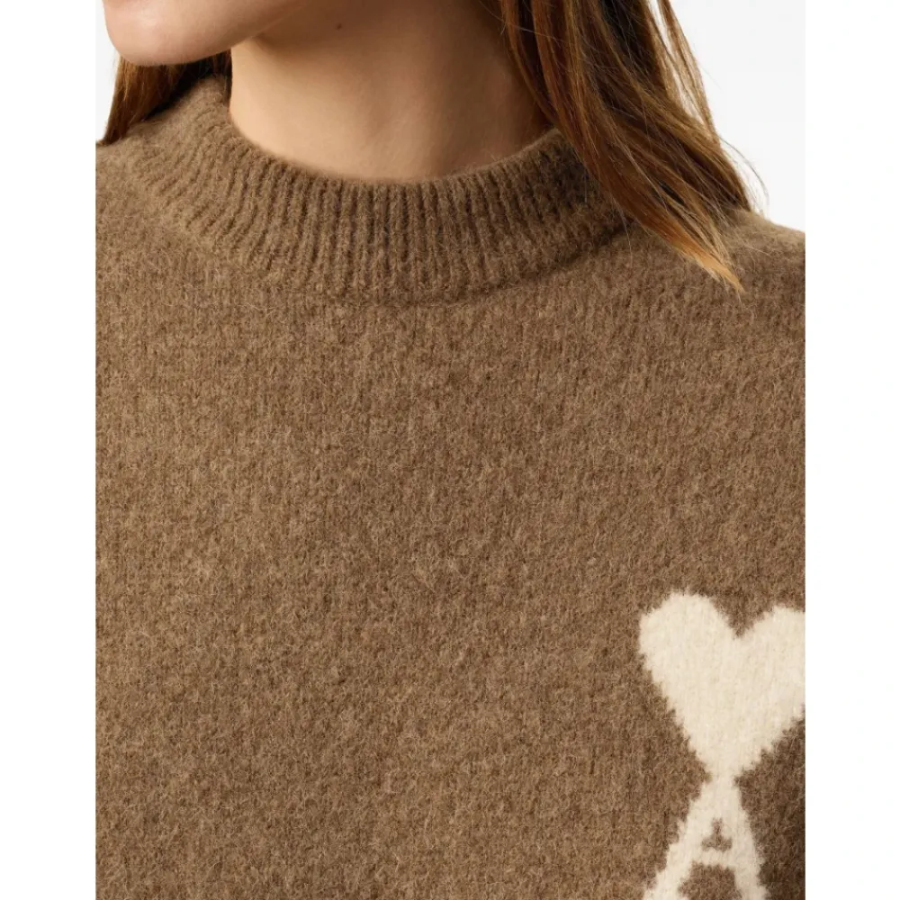 Strik<Ami Paris Hasselnød Crew Neck Sweater Brun