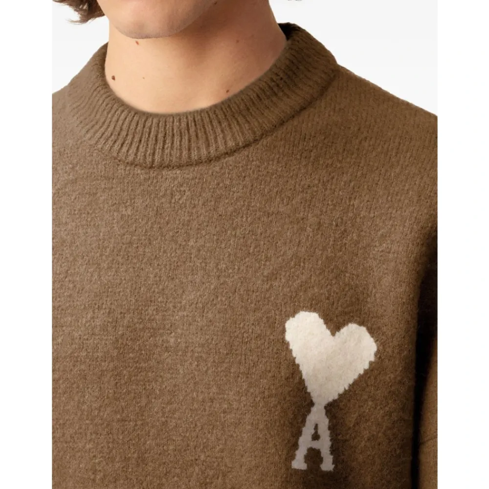 Strik<Ami Paris Hasselnød Crew Neck Sweater Brun