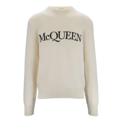Sweatshirts<Alexander McQueen Herre Crewneck Sweater med Broderet Logo Beige