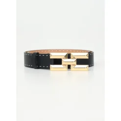 Bælter<Elisabetta Franchi High Waist Bælte med Guld Logo Spænde Sort