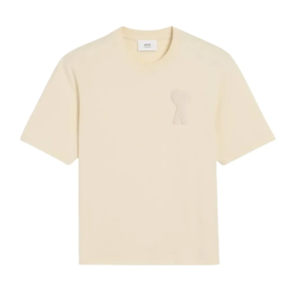 T-Shirts<Ami Paris Hjerte Patch Bomuld Jersey T-shirt Beige