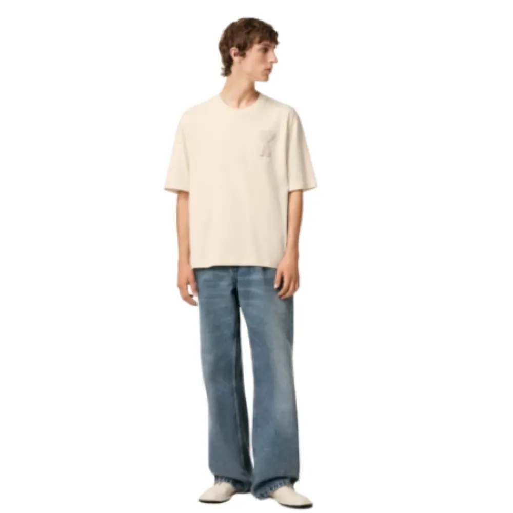 T-Shirts<Ami Paris Hjerte Patch Bomuld Jersey T-shirt Beige