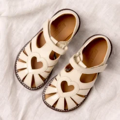 Sandaler<Angulus Hjerte Sandal med Velcro, Buttermilk Beige