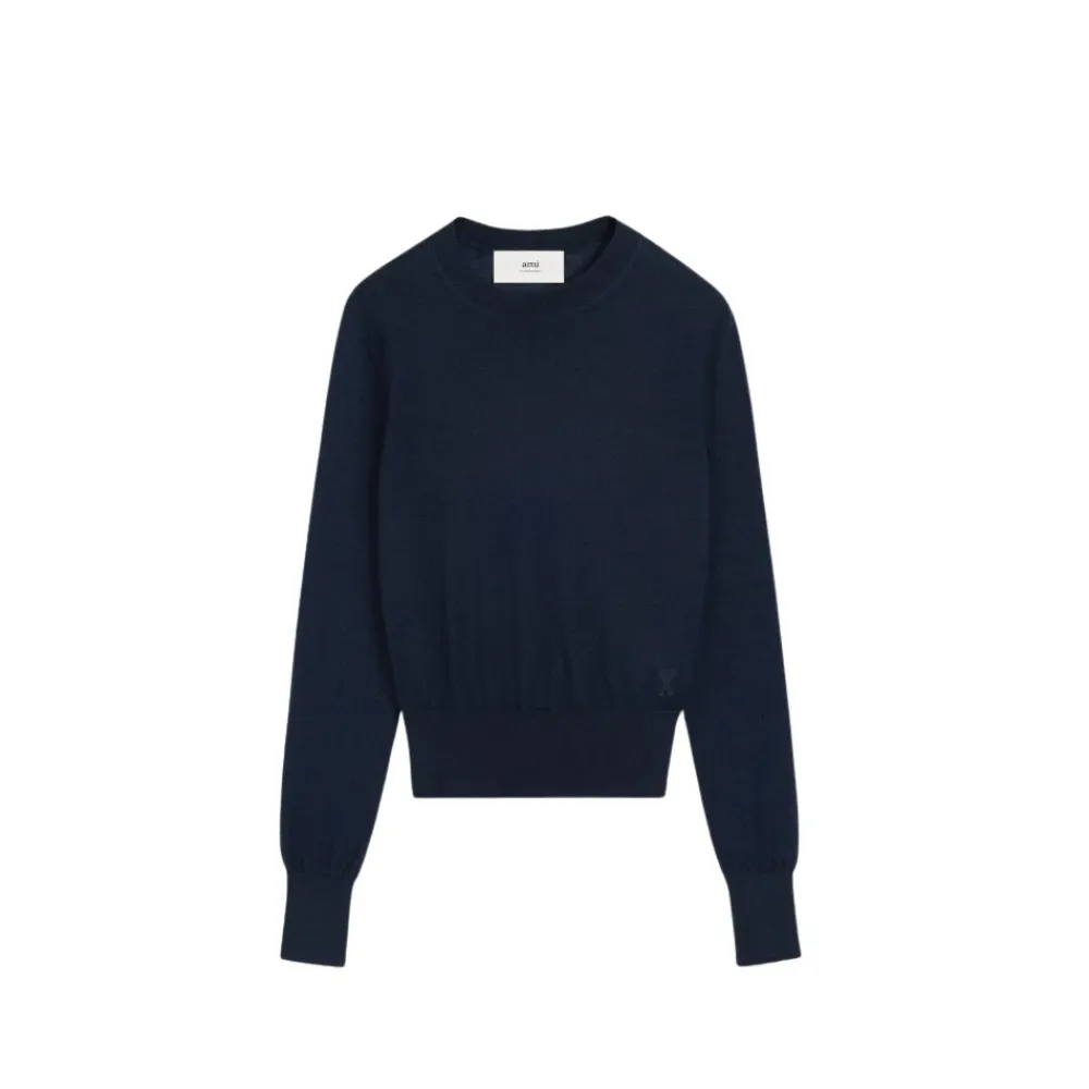 Sweatshirts<Ami Paris Hjerte Ven Rund Hals Sweater Blå