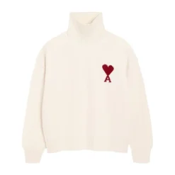 Strik<Ami Paris Hjerteindlæg Turtleneck Sweater Hvid