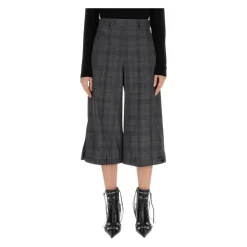 Bukser<Balenciaga Højtaljede ternede cropped bukser med brede ben Grå