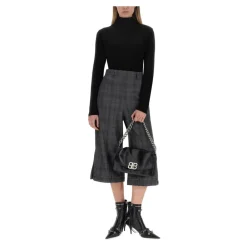 Bukser<Balenciaga Højtaljede ternede cropped bukser med brede ben Grå