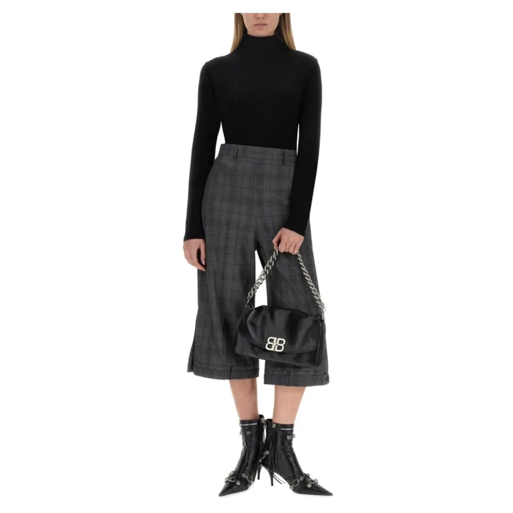 Bukser<Balenciaga Højtaljede ternede cropped bukser med brede ben Grå