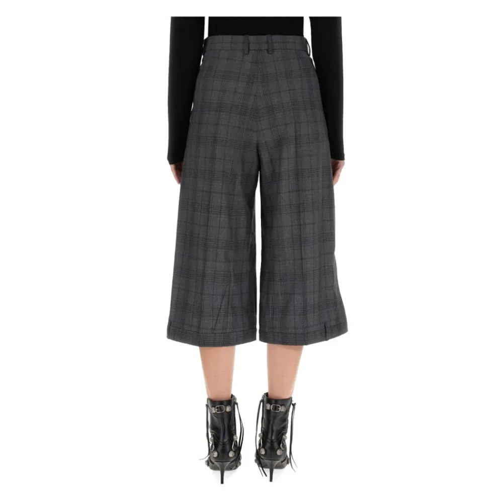 Bukser<Balenciaga Højtaljede ternede cropped bukser med brede ben Grå