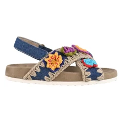 Sandaler<Mou Håndlavet denim børnesandaler med hæklet kanter Blå