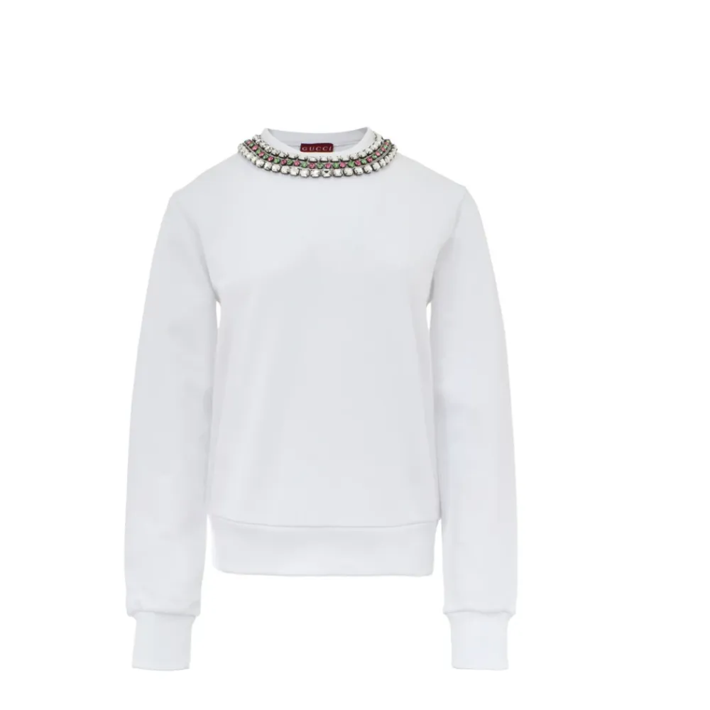 Sweatshirts^Gucci Juvel Hals Sweater Hvid