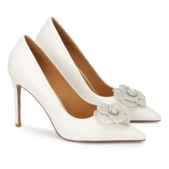 Pumps|Stiletter<Kazar e læderpumps med glitrende blomst Hvid