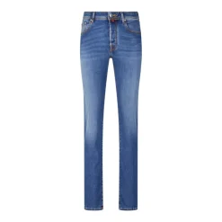 Jeans^Jacob Cohën Italiensk Håndværk Slim-Fit Jeans med Unikke Design Detaljer Blå