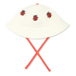 Huer & Kasketter<Mini Rodini Ivory Bomuldscloche med Ladybugs Broderi Beige
