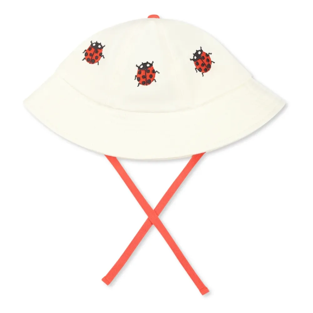 Huer & Kasketter<Mini Rodini Ivory Bomuldscloche med Ladybugs Broderi Beige
