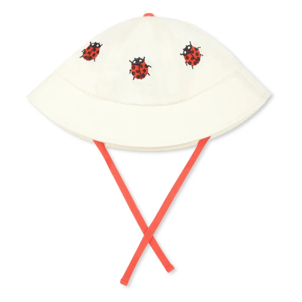 Huer & Kasketter<Mini Rodini Ivory Bomuldscloche med Ladybugs Broderi Beige