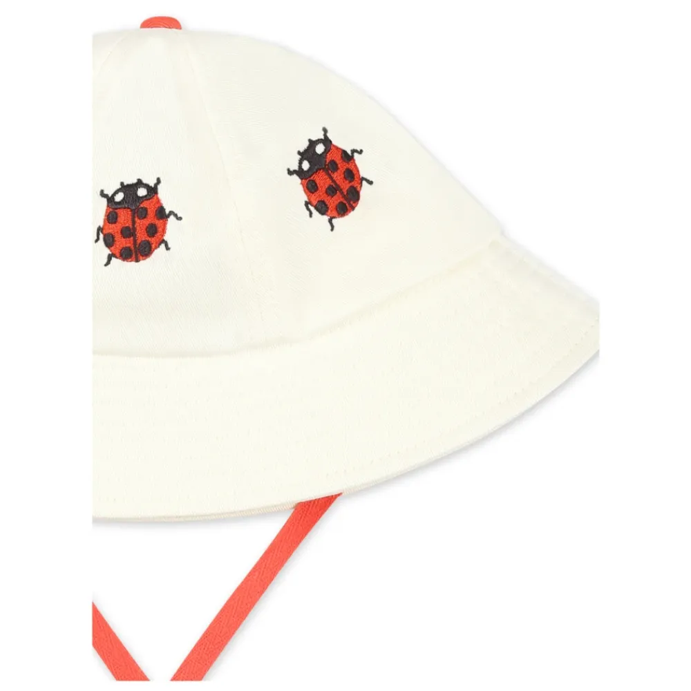 Huer & Kasketter<Mini Rodini Ivory Bomuldscloche med Ladybugs Broderi Beige