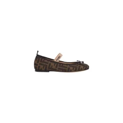 Ballerinasko<Fendi Jacquard Ballerina med FF Logo Bue Brun