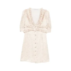 Kjoler<Alessandra Rich Jacquard Mini Kjole Beige