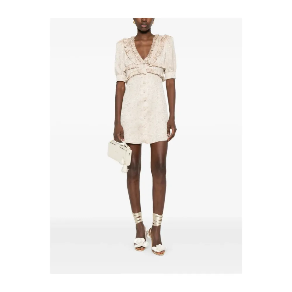 Kjoler<Alessandra Rich Jacquard Mini Kjole Beige