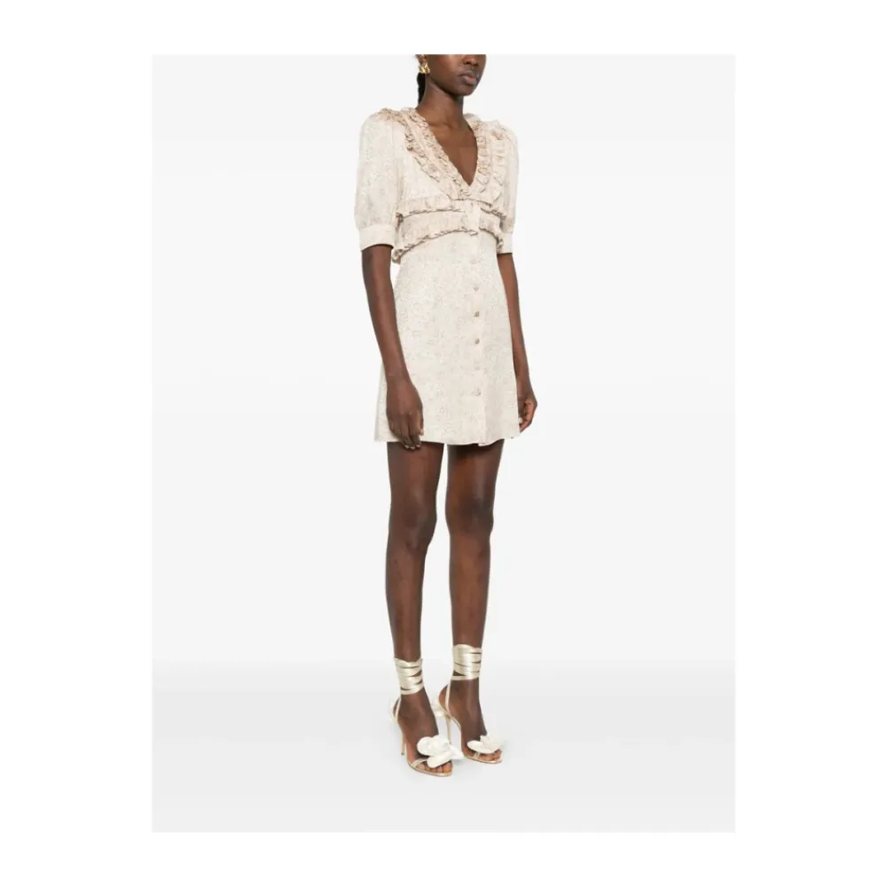 Kjoler<Alessandra Rich Jacquard Mini Kjole Beige