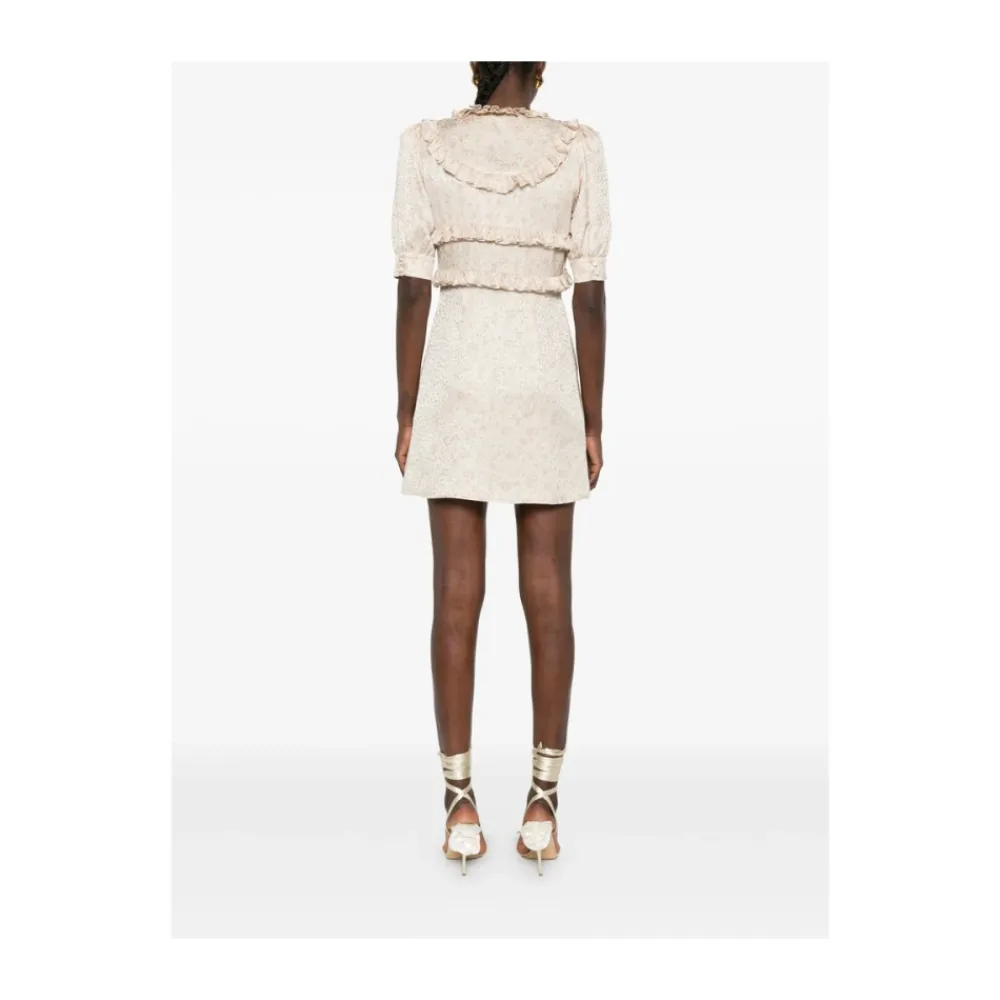 Kjoler<Alessandra Rich Jacquard Mini Kjole Beige