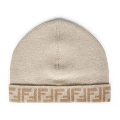 Huer & Kasketter<Fendi Jacquard Reversibel Uld Cashmere Hue Beige