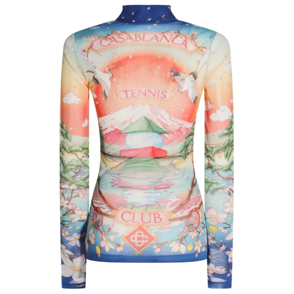 T-Shirts & Toppe|Træningstrøjer^Casablanca Japanese Landscape Tennis Print Mock Neck Top Multifarvet