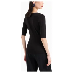 T-Shirts^Emporio Armani Jersey Stretch V-udskåret Top med 3/4 Ærmer Sort