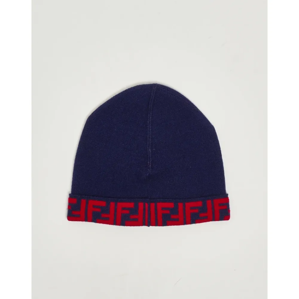 Huer & Kasketter<Fendi Junior Reversibel Strikket Hue Blå
