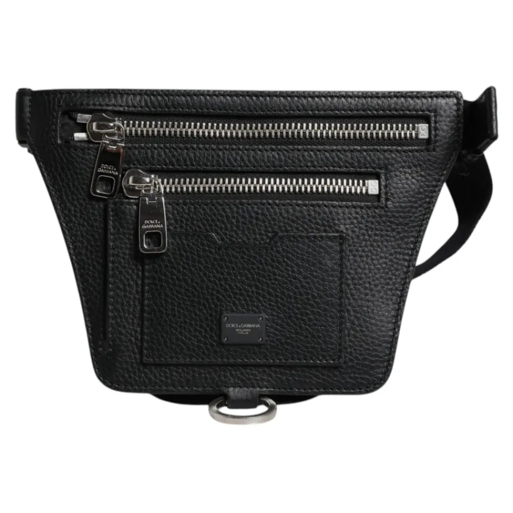 Tasker|Bæltetasker<Dolce & Gabbana Kalveskind Logo Plakette Bæltetaske Sort
