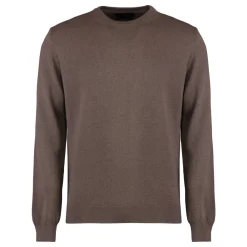 Strik<Moorer Kashmir Crew-neck Sweater med Ribbed Kanter Brun