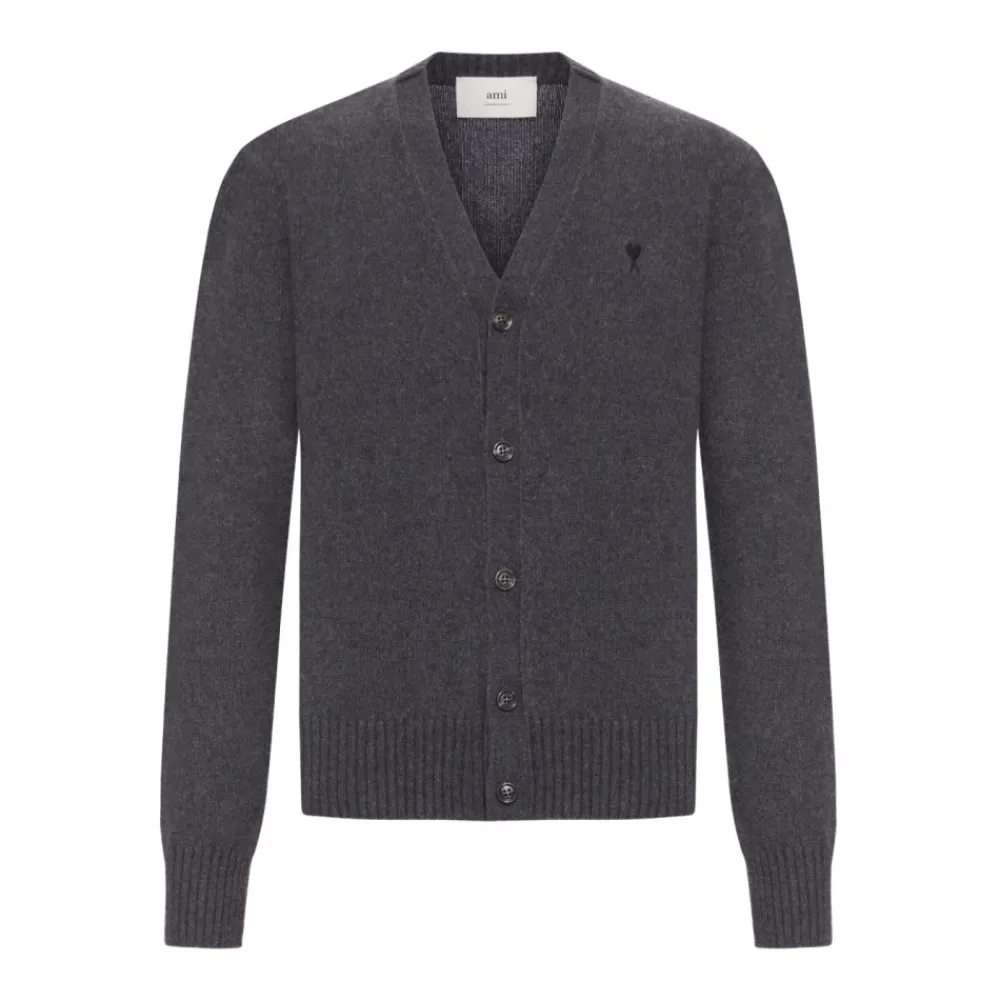 Strik<Ami Paris Kashmir V-Hals Sweater Antracit Grå