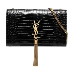 Skuldertasker<Saint Laurent Kate Medium Taske i krokodillepræget læder med kvast Sort