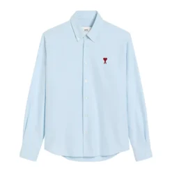 Skjorter<Ami Paris Klar Button-Down Skjorte Broderet Logo Blå