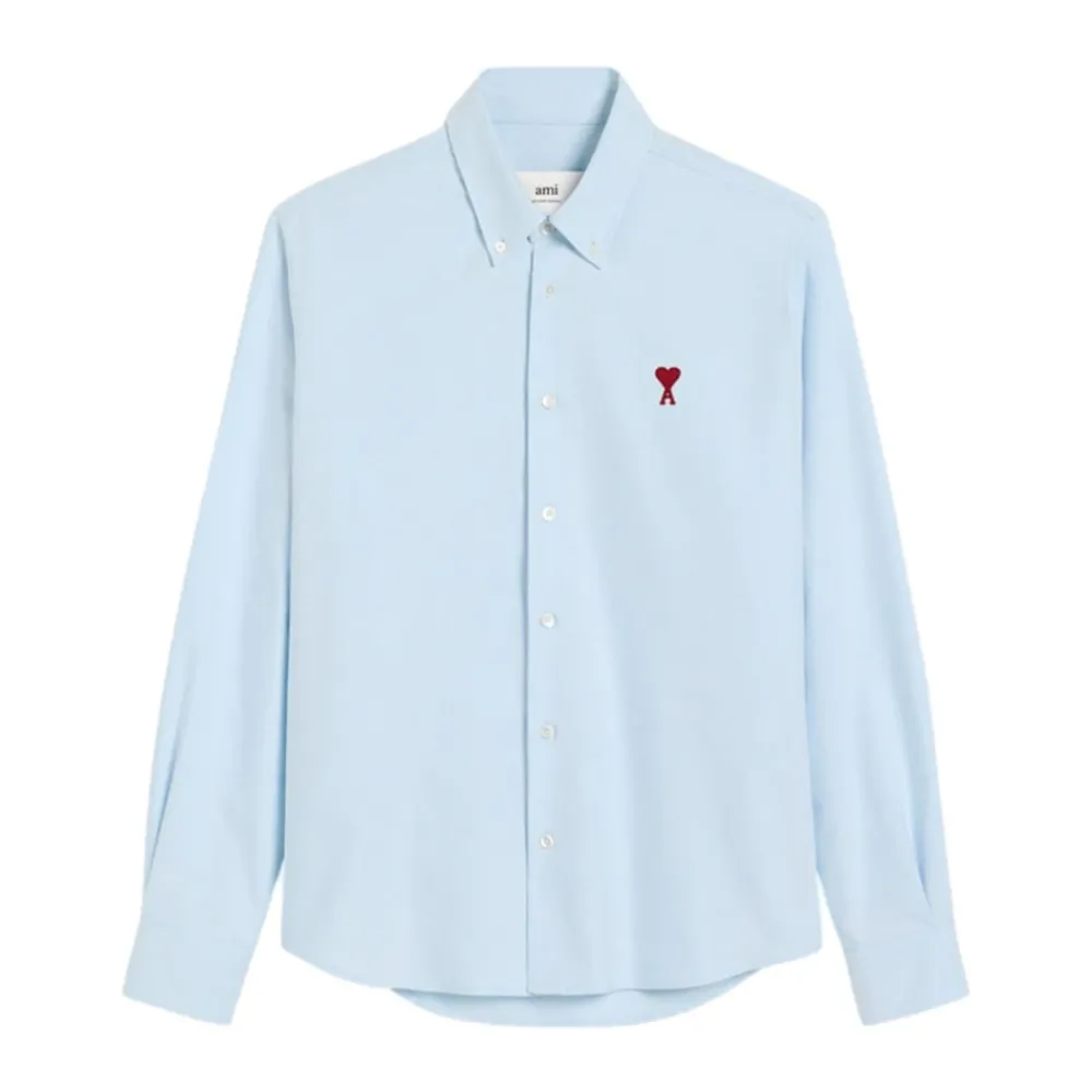 Skjorter<Ami Paris Klar Button-Down Skjorte Broderet Logo Blå