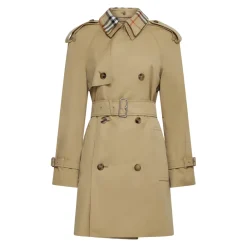 Frakker<Burberry Kort trenchcoat med ternede detaljer Beige