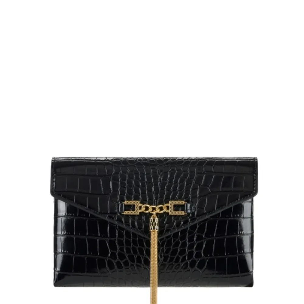 Clutch<Elisabetta Franchi Krokodille Print Skuldertaske Sort