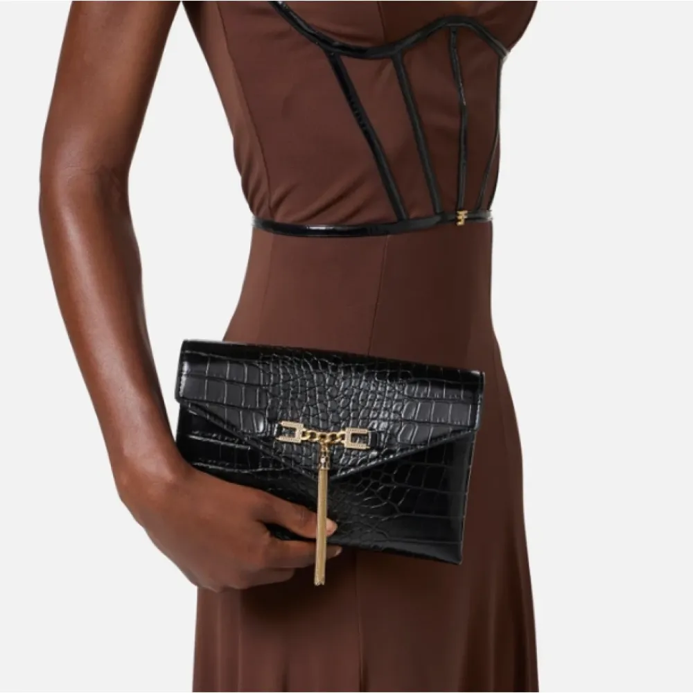 Clutch<Elisabetta Franchi Krokodille Print Skuldertaske Sort