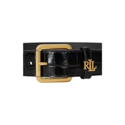 Bælter<Ralph Lauren Krokodillepræget læderbælte Sort
