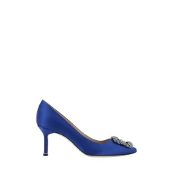 Pumps|Stiletter<Manolo Blahnik Krystal Spænde Silke Satin Pumps Blå