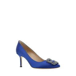 Pumps|Stiletter<Manolo Blahnik Krystal Spænde Silke Satin Pumps Blå