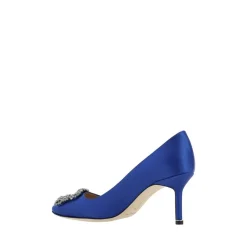 Pumps|Stiletter<Manolo Blahnik Krystal Spænde Silke Satin Pumps Blå